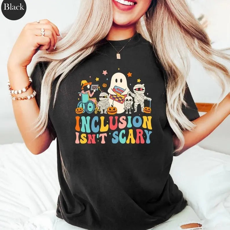 Inclusion Isn't Scary Halloween Shirt, SLP Halloween Shirt, Halloween Sped Teacher Tee, Inclusion Awareness Shirt,...