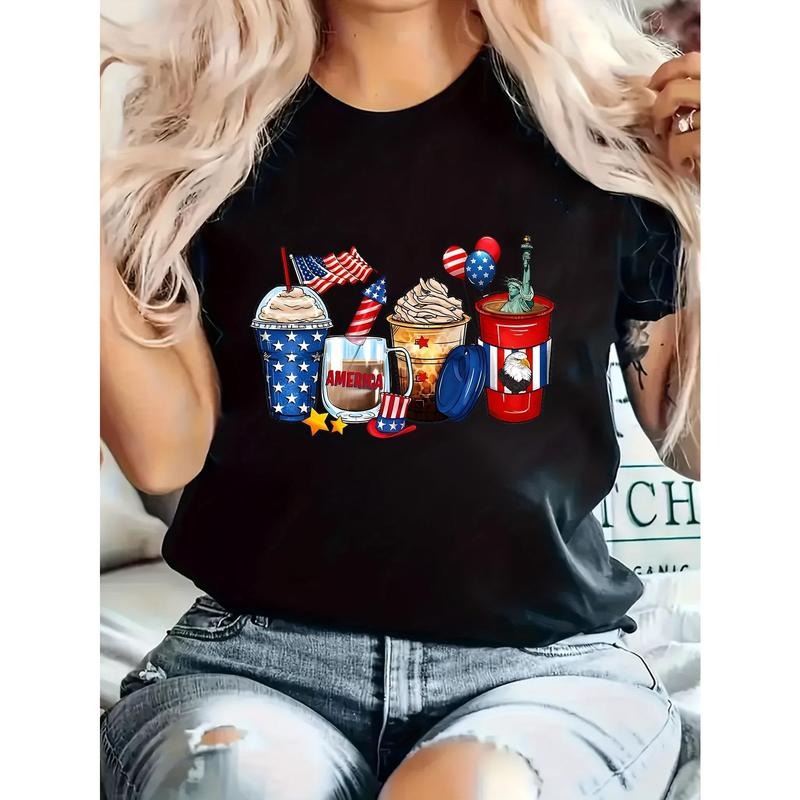 Independence Day Fourth of July Creative Print Women'S T-Shirt, Comfortable And Breathable Fabric, Casual Sports Style...