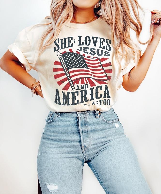 Independence Day Shirt, Christian Shirt, 4th of July Shirt, She Loves Jesus And America Too Shirt Hoodie Sweatshirt