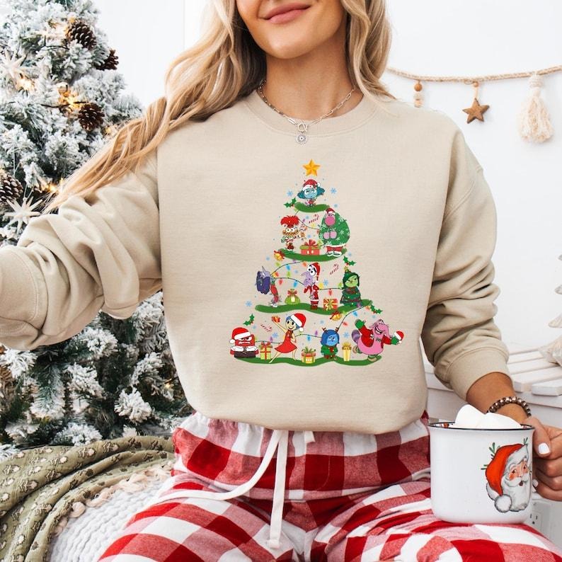 Inside Out Christmas Tree Sweatshirt, Christmas Inside Out Character T-shirt, Ho Ho Ho Inside Out Tee, Emotions Christmas...