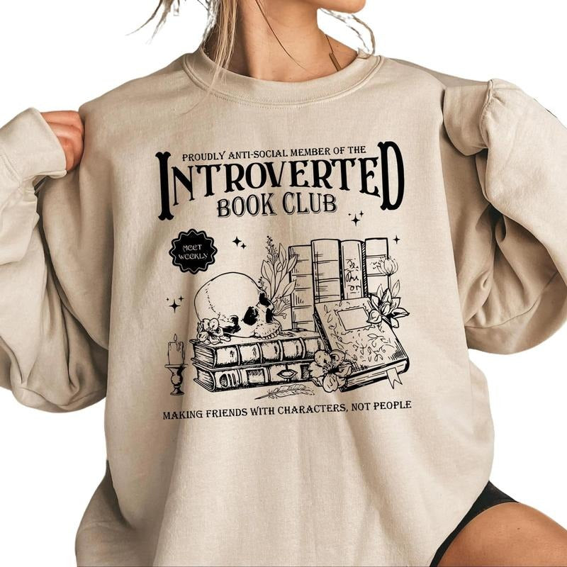 Introverted Book Club Sweatshirt, Anti Social Book Club Sweater, Book Lover Gift, Bookworm T-shirt, Bookish Shirt,...