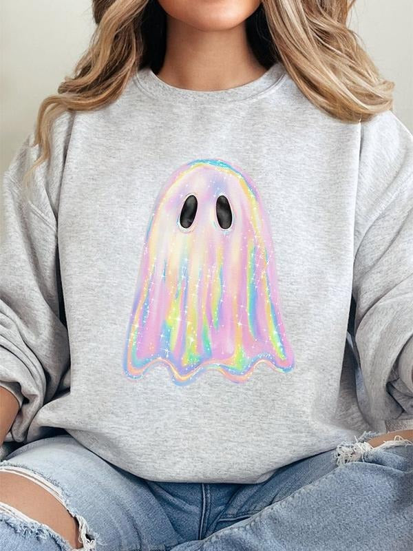Iridescent Boo Ghost Unisex Crew Sweatshirt Shirt Hoodie | PrintMintTees.com