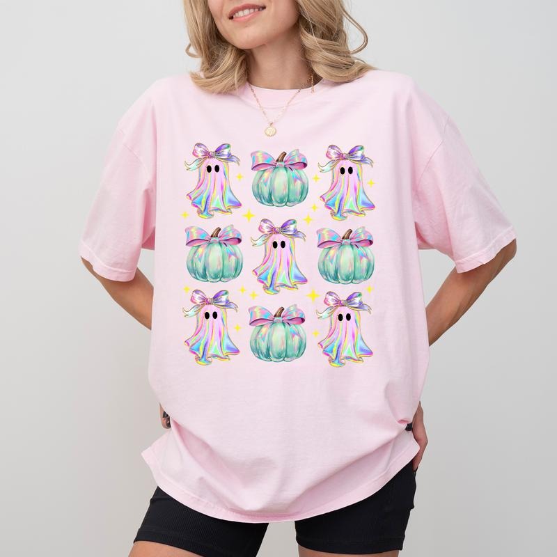 Iridescent Pumpkin Ghost Comfort Colors Shirt, Iridescent Ghost Unhinged Tees, Coquette Pumpkins Tee, Fall Vibes...