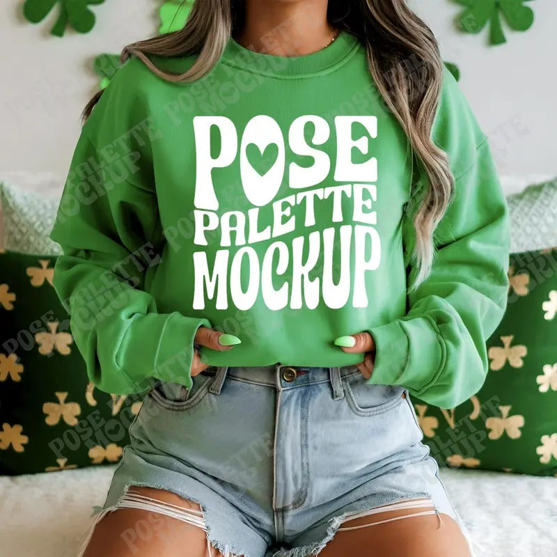 Irish Green Gildan 18000 Sweatshirt Mockup G18000 St Patricks Day Mock Up Trendy Model Mockup Shirt Hoodie