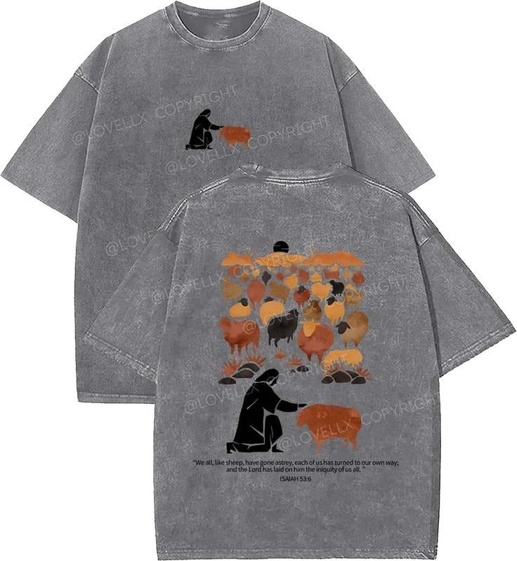 Isaiah 53_6 Unisex Washed T-Shirt, Christian t shirts, Vintage 90s Graphic Tee, Gift Top Womenswear Cotton Mineral Color...