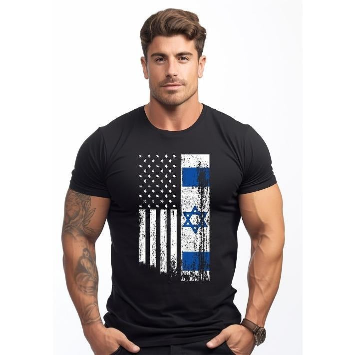 Israel USA Flag T-shirt IDF Flag Israel United States Hybrid Flag Patriotic Shirts made in usa Hoodie Sweatshirt