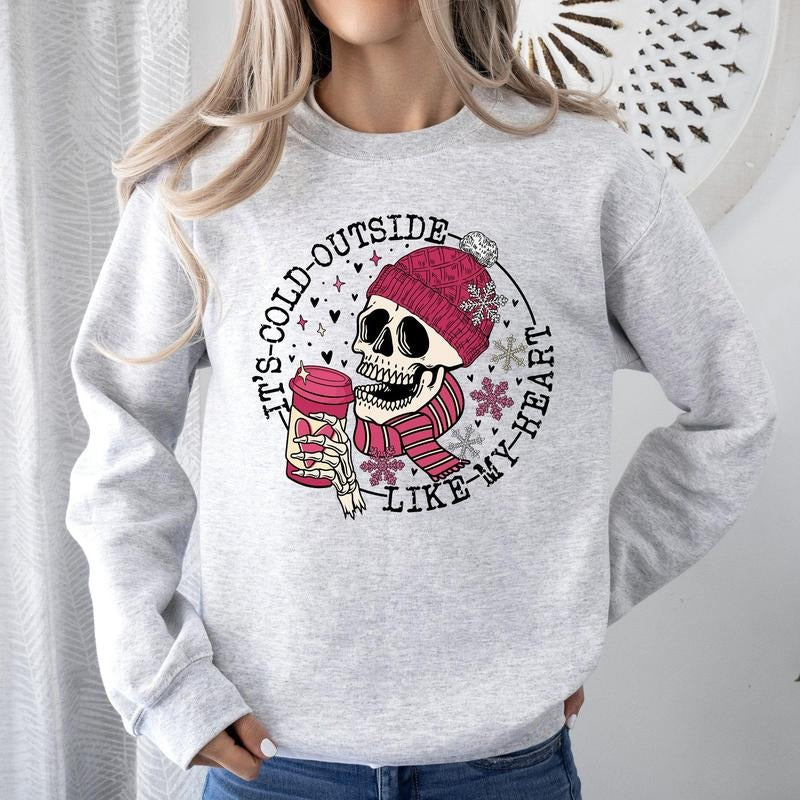 It's Cold Outside, Skeleton, Heart, Sweatshirt, Valentine's Day, Crew Neck, Women's, Crewneck, Valentine's Day, Love,...