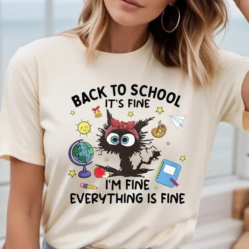 It's Fine I'm Fine Everything Is Fine Black Cat Teacher Shirt, Funny Kindergarten Teacher Shirt, Funny Teacher Gifts...