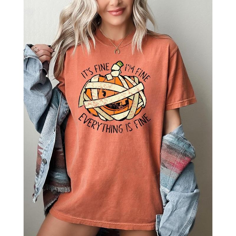 It's Fine, I'm Fine, Everything Is Fine, Pumpkin, Halloween, Jack-o-lantern, Scary, Spooky, Fall, Autumn Shirt, Women's...
