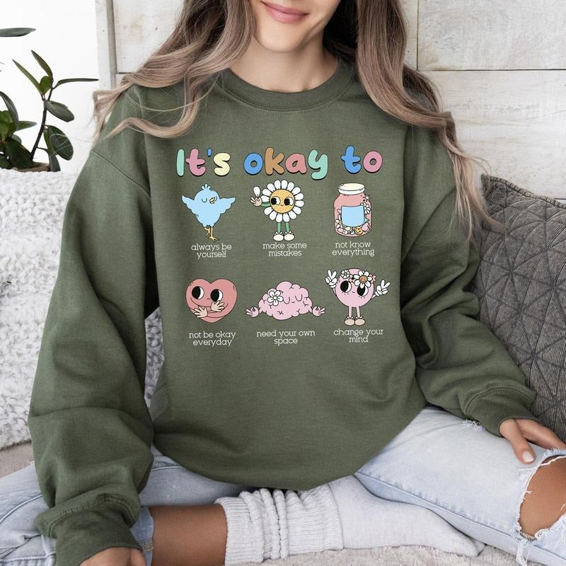 It's Ok To, Retro, Positivity, Kindness, Mental Health, Sweatshirt T-Shirts, Hoodie | PrintMintTees.com