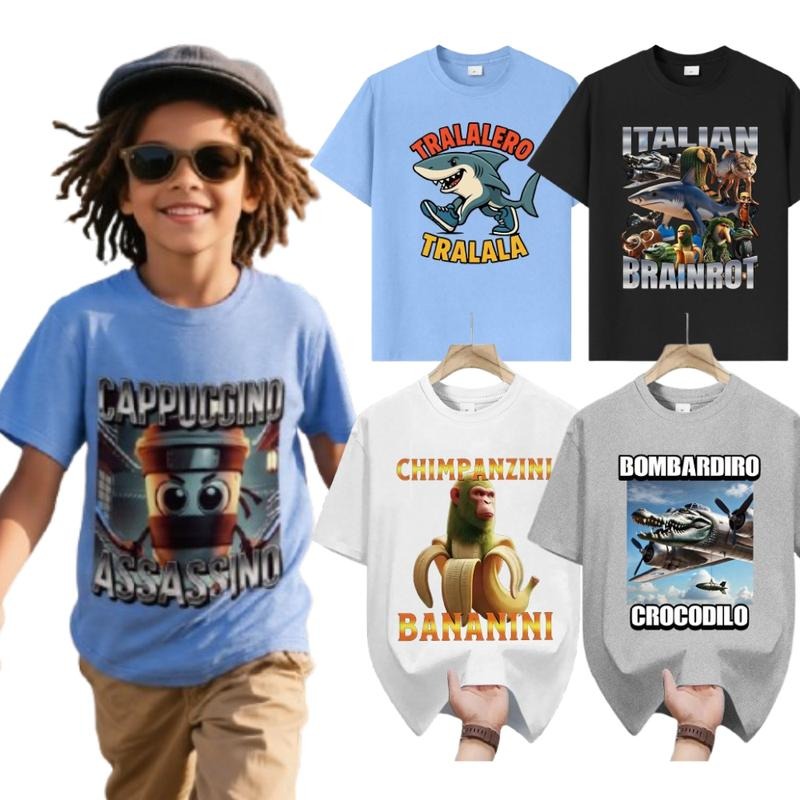 Italian Brainrot Gen Z Humor Meme Kids Tung Tung Tung Sahur Tralalero Tralala Teen Boys Girls T-Shirt Cappuccino...