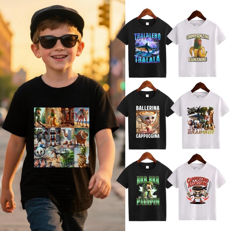 Italian Brainrot Meme Character Hand Drawn for Kids T-Shirt Toddler Boy Funny T-Shirt with Various Designs Including...