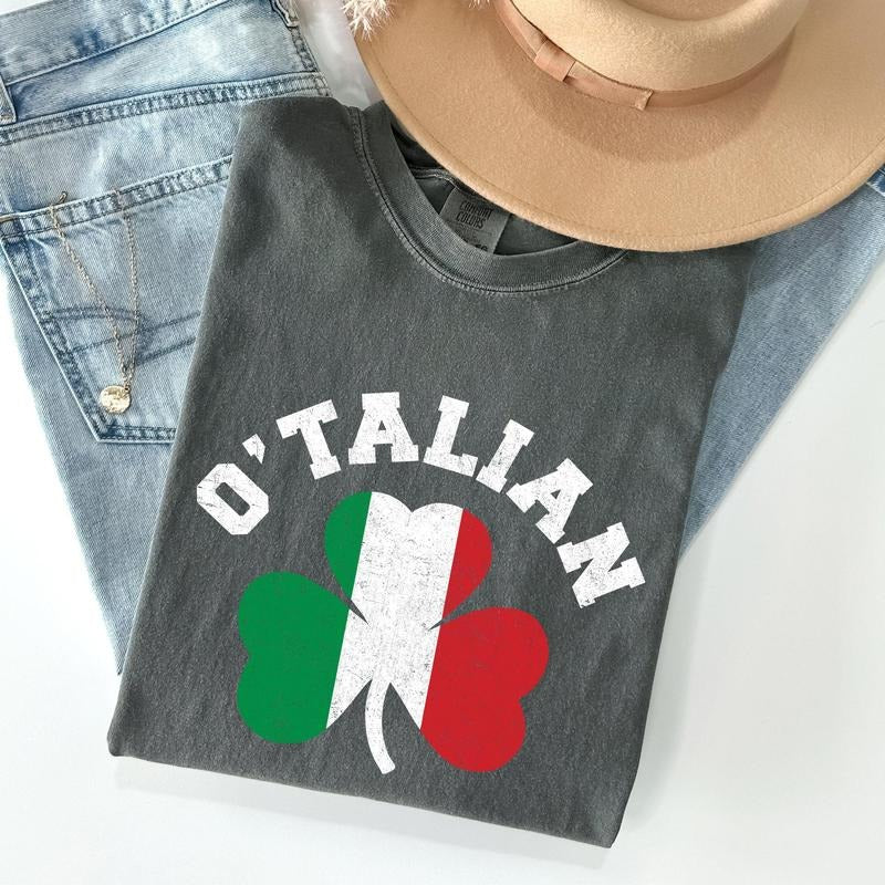 Italian Shamrock, Flag, Vintage St Patrick's Day Comfort Colors Tshirt, Women's Crew Neck, Crewneck Hoodie Sweatshirt