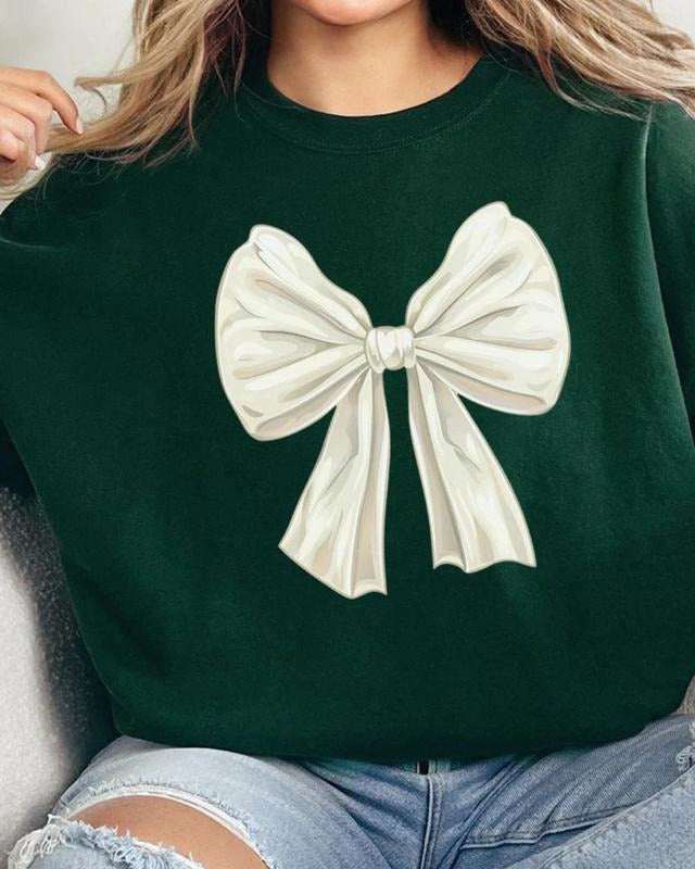 Ivory Coquette Bow Unisex NuBlend Crew Sweatshirt Girly Bow Shirt Hoodie | PrintMintTees.com