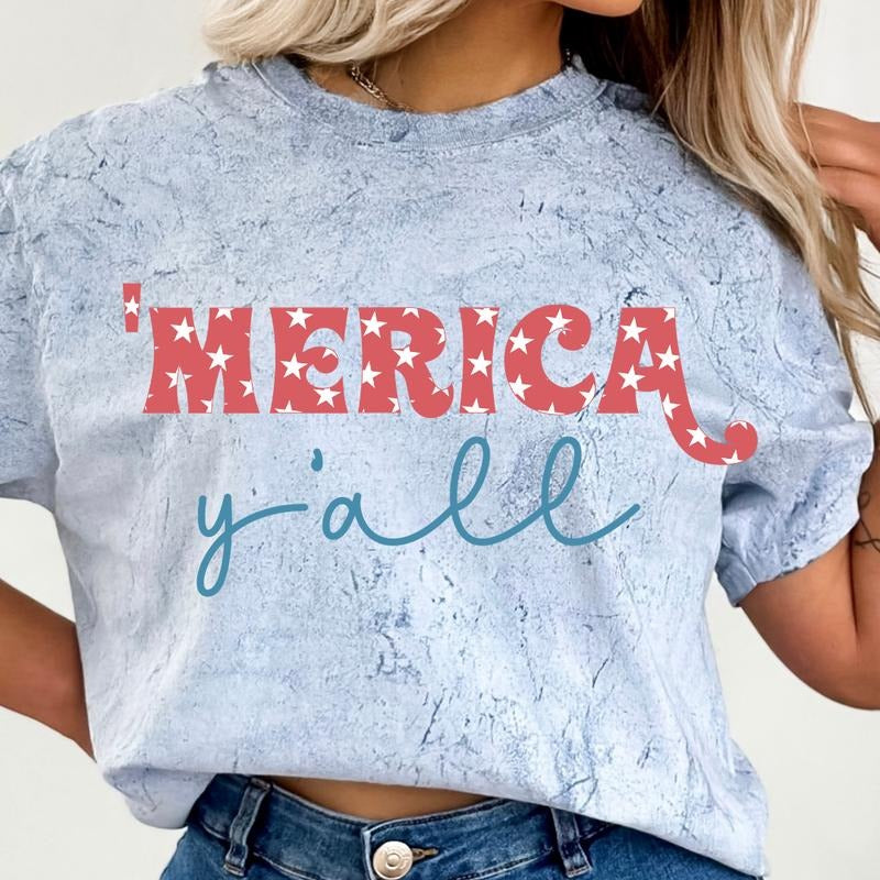 JULY 4TH SHIRT, 'MERICA Y'ALL SHIRT, 4TH OF JULY MEN SHIRT, UNISEX COTTON SHIRT, OVERSIZED HOLIDAY SUMMER SHIRT Comfort...