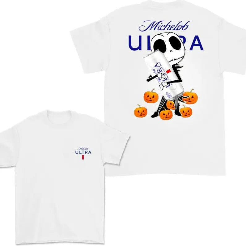 Jack Hug Michelob Ultra Skellington Halloween 2 Sides T-shirt, Skeleton Michelob Ultra T-shirt, Michelob Ultra Halloween...