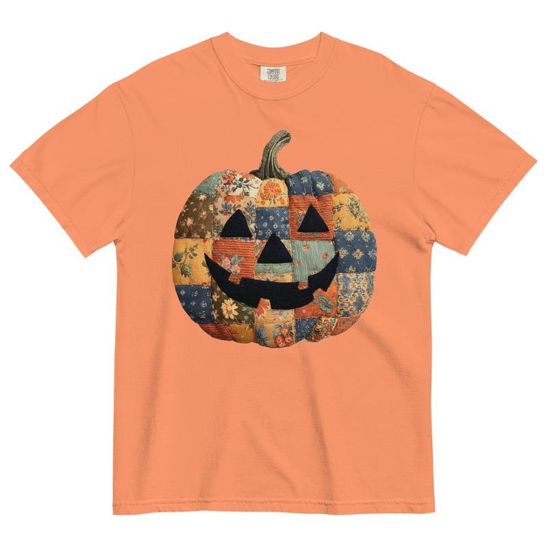 Jack O Lantern Patchwork Pumpkin T-Shirt ~ Comfort Colors Unisex Apparel Relaxed Fit Printed In The USA Clothing...