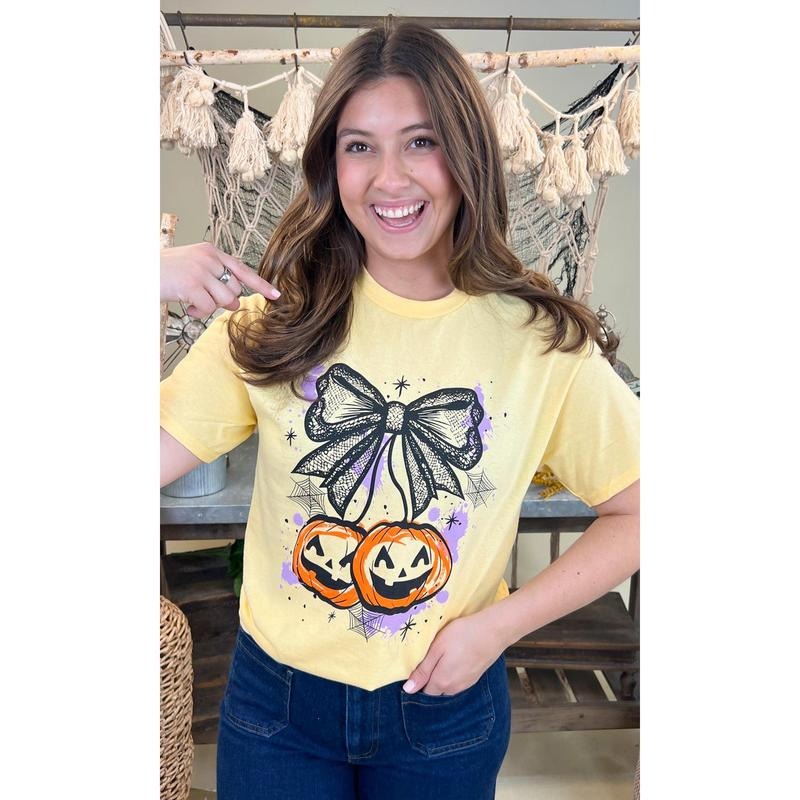 Jack-O-Latern Bow Halloween Graphic T-Shirt Hoodie Sweatshirt | PrintMintTees.com