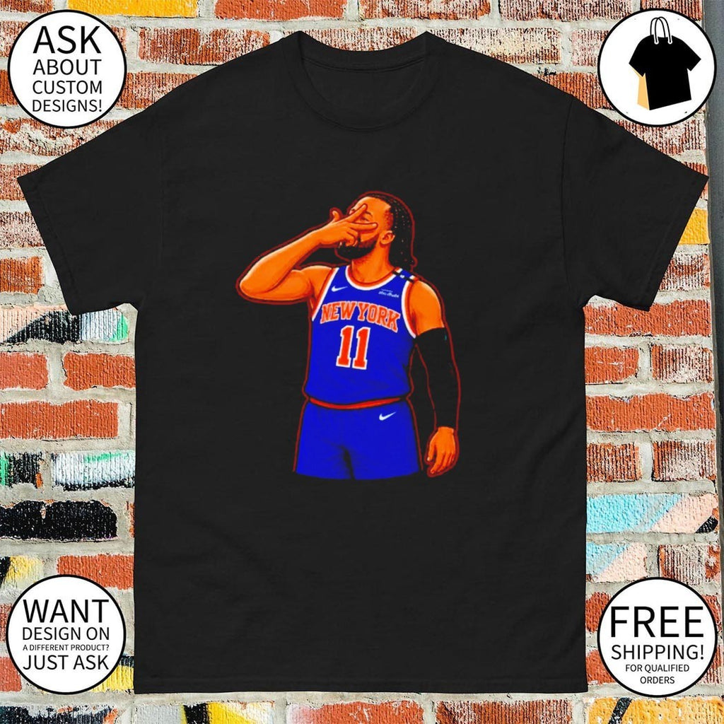 Jalen Brunson New York 11 basketball star player signature pose jersey shirt