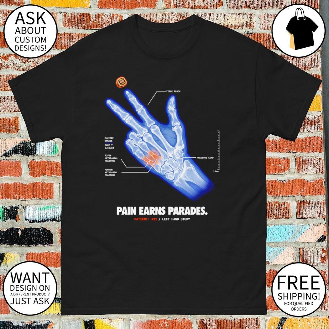 Jalen Brunson X-Ray pain earns parades left hand study shirt