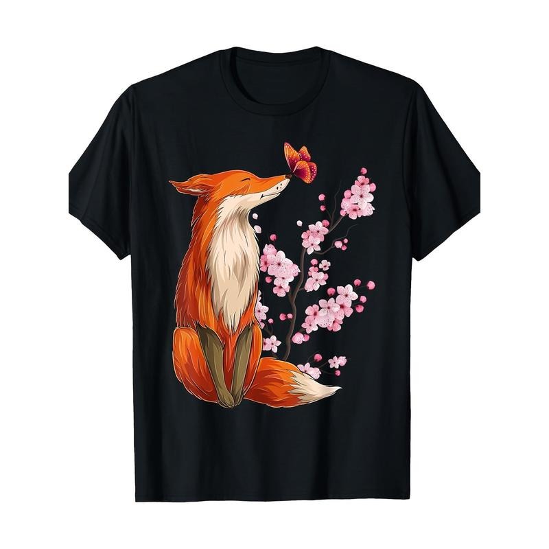 Japanese Cherry blossom Fox Flower Cherry tree Kawaii 100% cotton T-shirt Made in USA Hoodie Sweatshirt | PrintMintTees.com