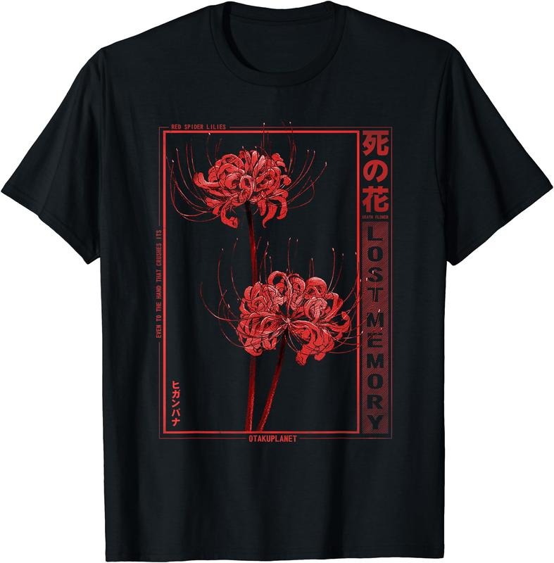 Japanese Spider Lily Soft Grunge Anime Flower Cotton Short Sleeve T-Shirts, Hoodie, Sweatshirt