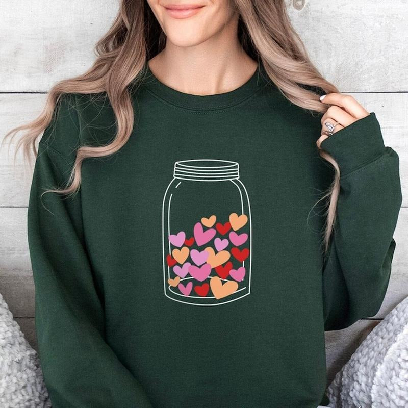 Jar with Valentine Hearts Women's Sweatshirt Casual Comfort Shirt Hoodie | PrintMintTees.com