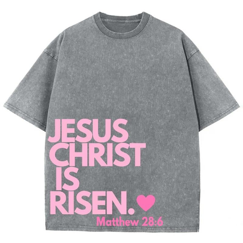 Jesus Christ Is Risen Unisex Washed T-Shirt, Christian Jesus  t shirts, Vintage 90s Graphic Tee Gift Cotton Top, Mineral...