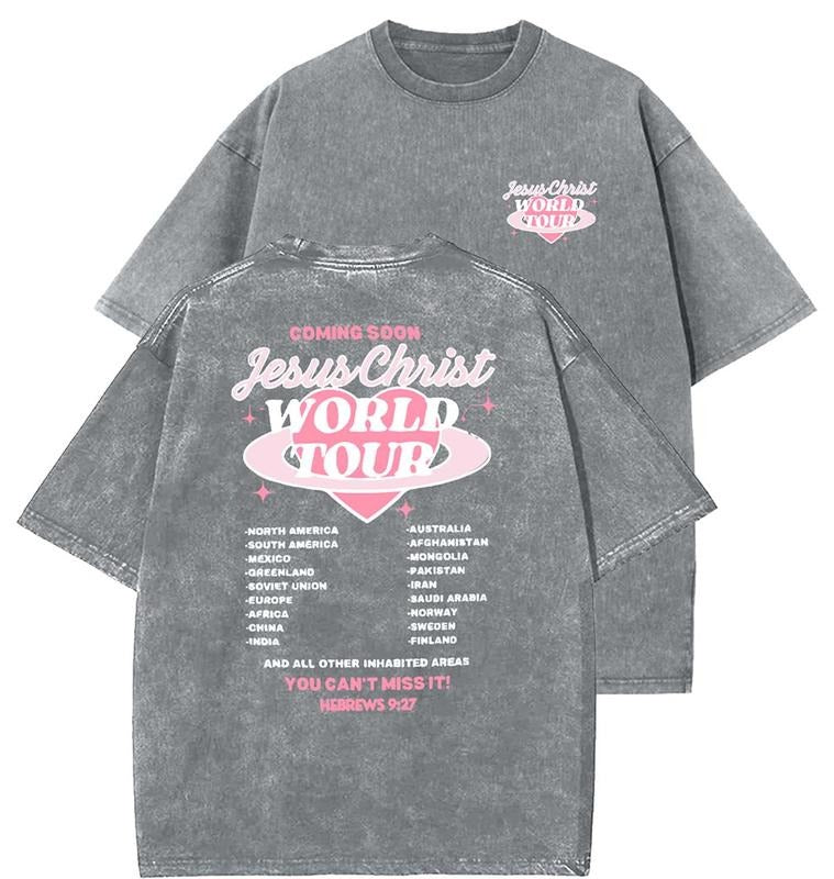 Jesus Christ World Tour Unisex Washed T-Shirt, Christian t shirts, Vintage 90s Graphic Tee, Gift Top Womenswear Cotton...