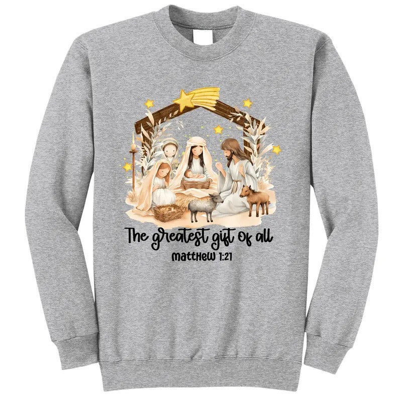 Jesus Christmas Nativity Scene Holy Night A Savior was Born Christian Catholic Sweatshirt Shirt Hoodie | PrintMintTees.com