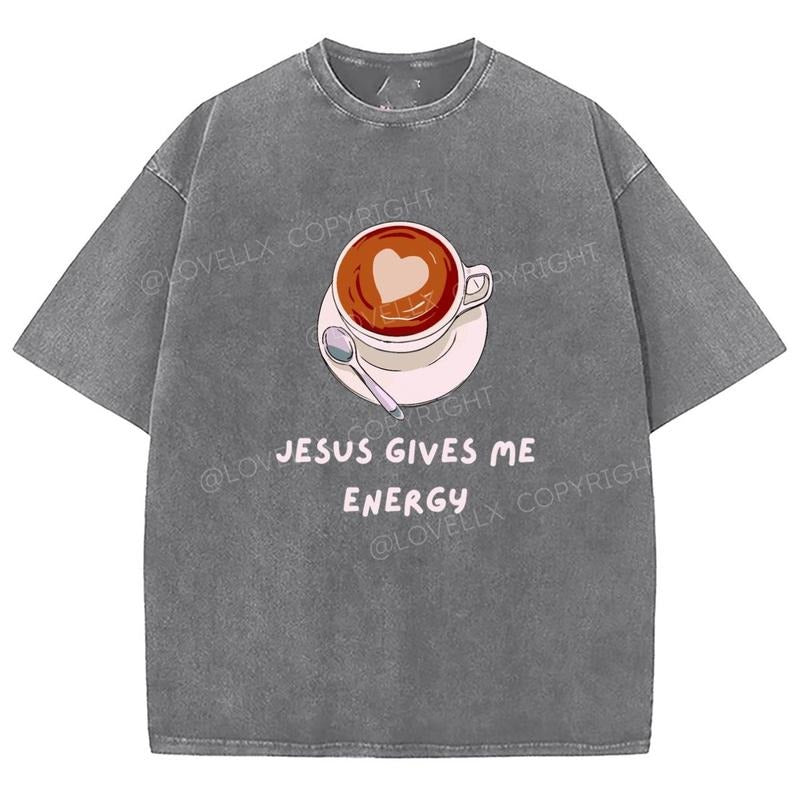 Jesus Gives Me Energy Washed Mineral T-Shirt, Christian Jesus  t shirts, Vintage 90s Graphic Tee Gift Cotton Top...