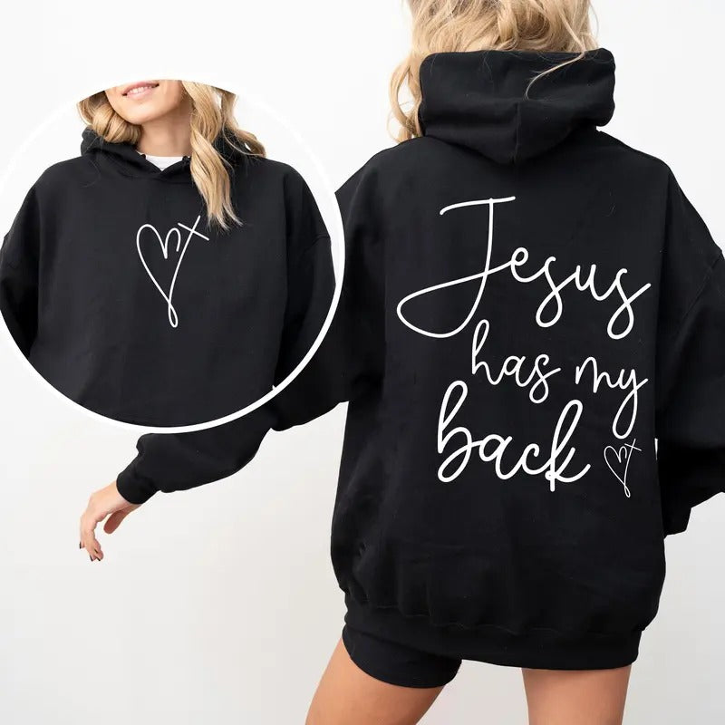 Jesus Has My Back, Religious, Christian, Bible, Faith Hoodie, Hooded Sweatshirt T-Shirts | PrintMintTees.com