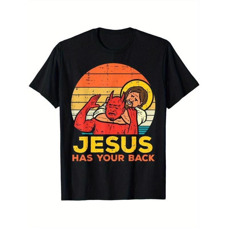 Jesus Has Your Back Jiu Jitsu Retro Christian Men's T-Shirt Selected Pure Cotton Interesting Design DIY Short Sleeve Soft...