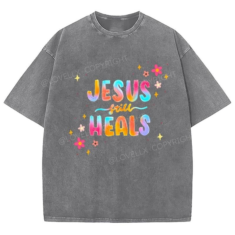 Jesus Heals Unixes Washed T-Shirt, Christian Jesus  t shirts, Vintage 90s Graphic Tee Gift Cotton Top, Mineral...
