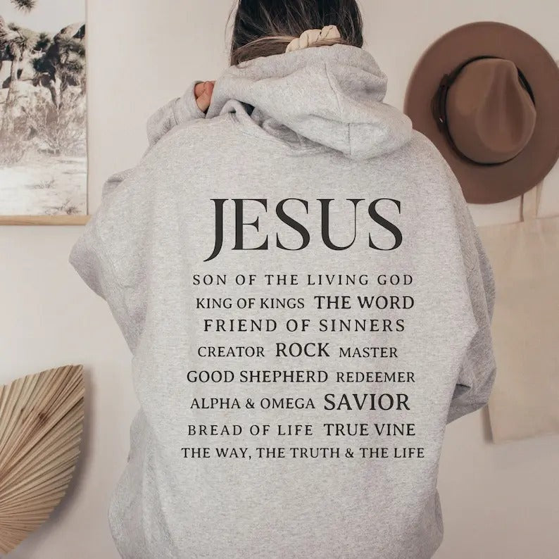 Jesus Hoodie, Christian Apparel, Names of Jesus, Words on Back Hoodie, Trendy Jesus Hoodie, Oversized Hoodie, Christian ...