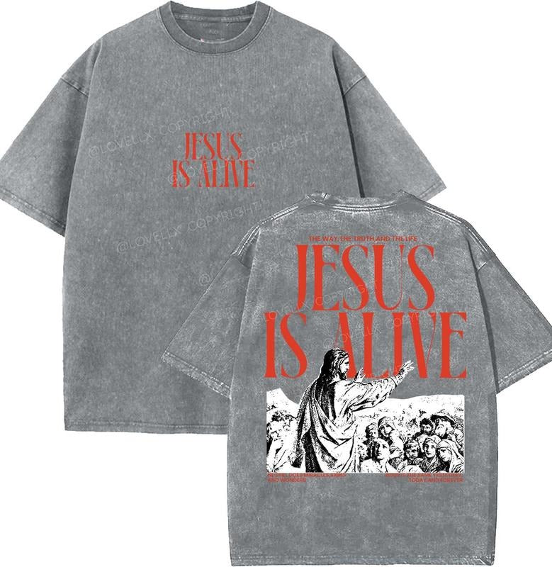 Jesus Is Alive Unisex Washed T-Shirt, Vintage 90s Graphic Tee, Gift Top Womenswear Cotton Hoodie, Sweatshirt