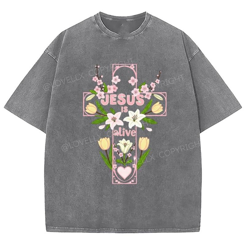 Jesus Is Alive Unixes Washed T-Shirt, Christian Jesus  t shirts, Vintage 90s Graphic Tee Gift Cotton Top, Mineral color...