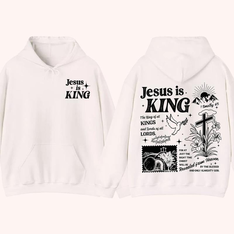 Jesus Is King Hoodie, Bible Verse Cross And Dove 2 Sided Graphic Hoodie Fleece Fabric Casual Hooded Sweatshirt Trendy...