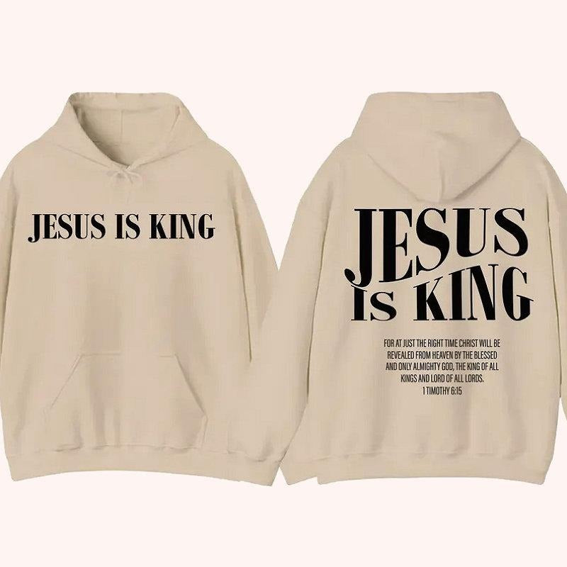 Jesus Is King Hoodie, Christian Scripture 2 Sided Graphic Hoodie Fleece Fabric Casual Hooded Sweatshirt Trendy Tops...