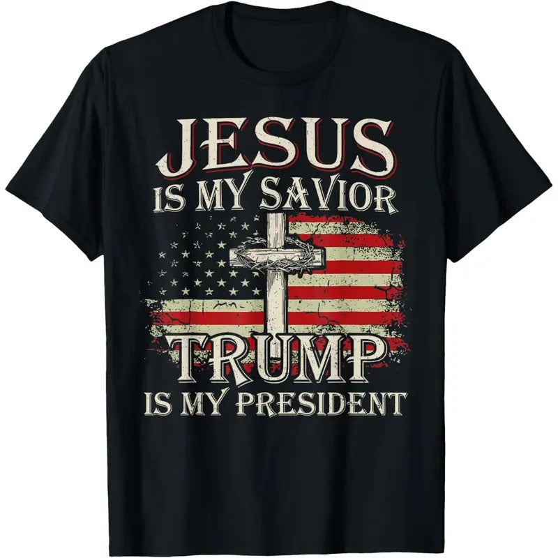 Jesus Is My Savior Trump Is My President American Flag T-Shirt made in usa Hoodie Sweatshirt | PrintMintTees.com