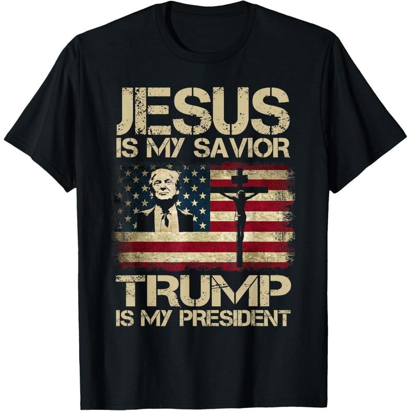 Jesus Is My Savior Trump Is My President Trump 2024 USA Flag T-Shirt made in usa Hoodie Sweatshirt | PrintMintTees.com