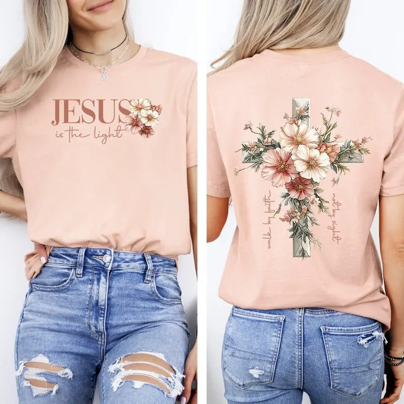 Jesus Is The Light, Floral Cross, Christian, Jesus, Gospel, Faith, Saved Tshirt, Women's Comfort Colors Tee Hoodie Sweatshirt
