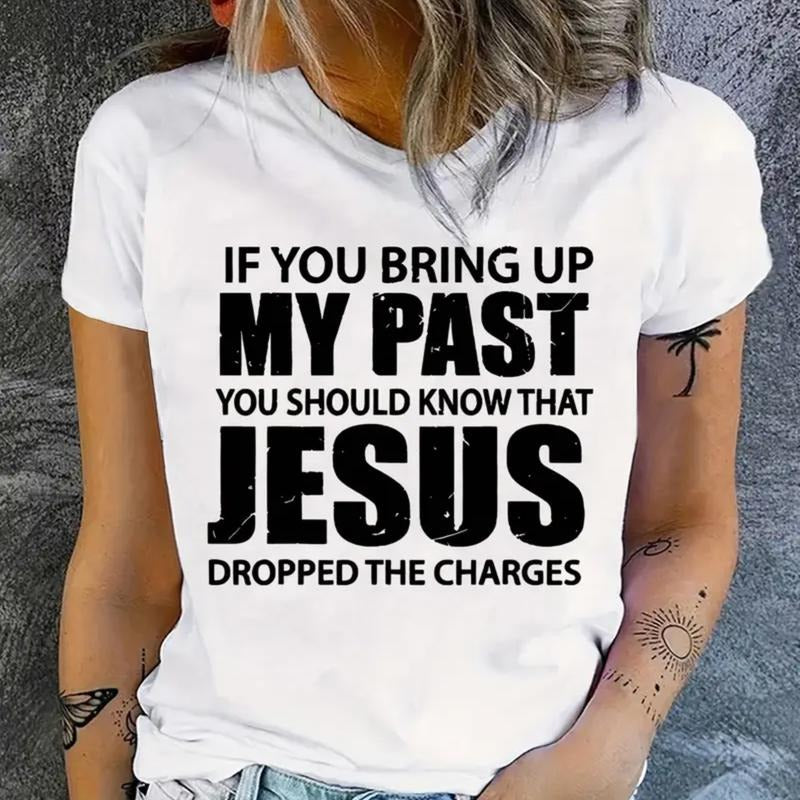 Jesus Letter T-shirt, Women's Casual Crew Neck, Short Sleeve Top for Spring & Summer, Gift for Best Friend, Gift for Him...