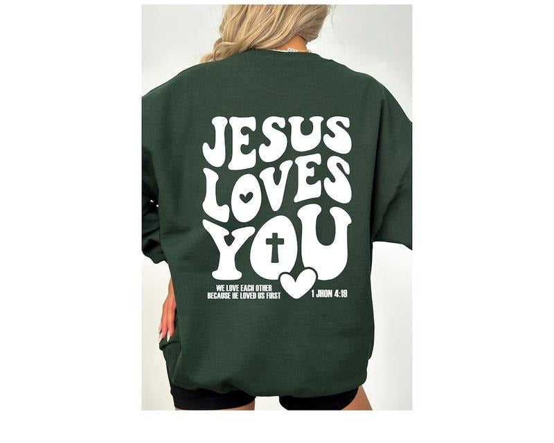 Jesus Loves You Christian Hoodie, Bible Verse Hoodie, Aesthetic Christian Sweatshirts Cotton Menswear Shirt