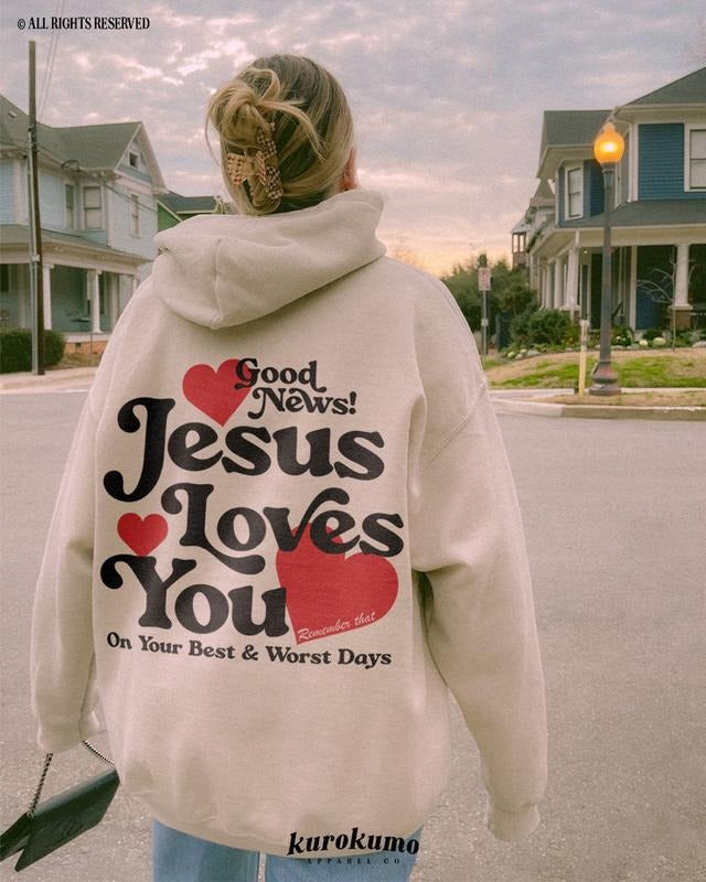 Jesus Loves You Christian Mental Health Hoodie Preppy Faith Sweatshirt Cotton Menswear Polyester Sweaters Shirt