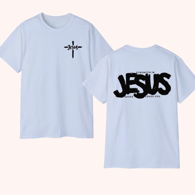Jesus Loves You T-shirt, Religious 2 Siđed Tee Pure Cotton Casual Street Style Crew Neck Short Sleeve T-Shirt Tops Trendy...