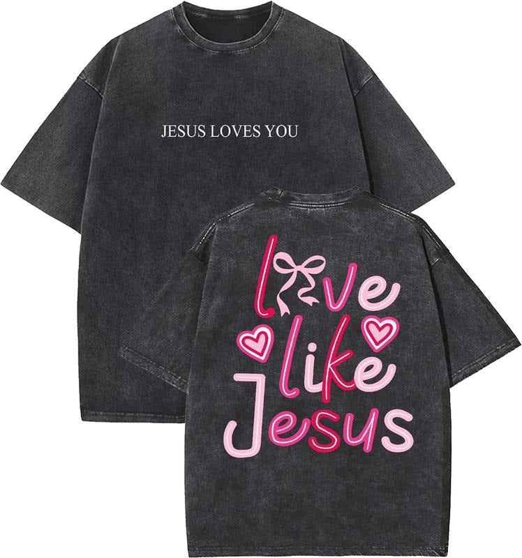 Jesus Loves You Unisex Washed T-Shirt, Christian Tshirts, Vintage 90s Graphic Tee, Gift Top Womenswear Cotton Mineral...