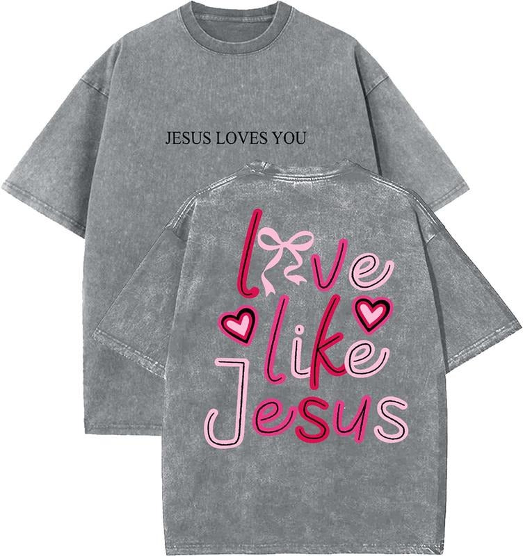 Jesus Loves You Unisex Washed T-Shirt, Christian t shirts, Vintage 90s Graphic Tee, Gift Top Womenswear Cotton Mineral...