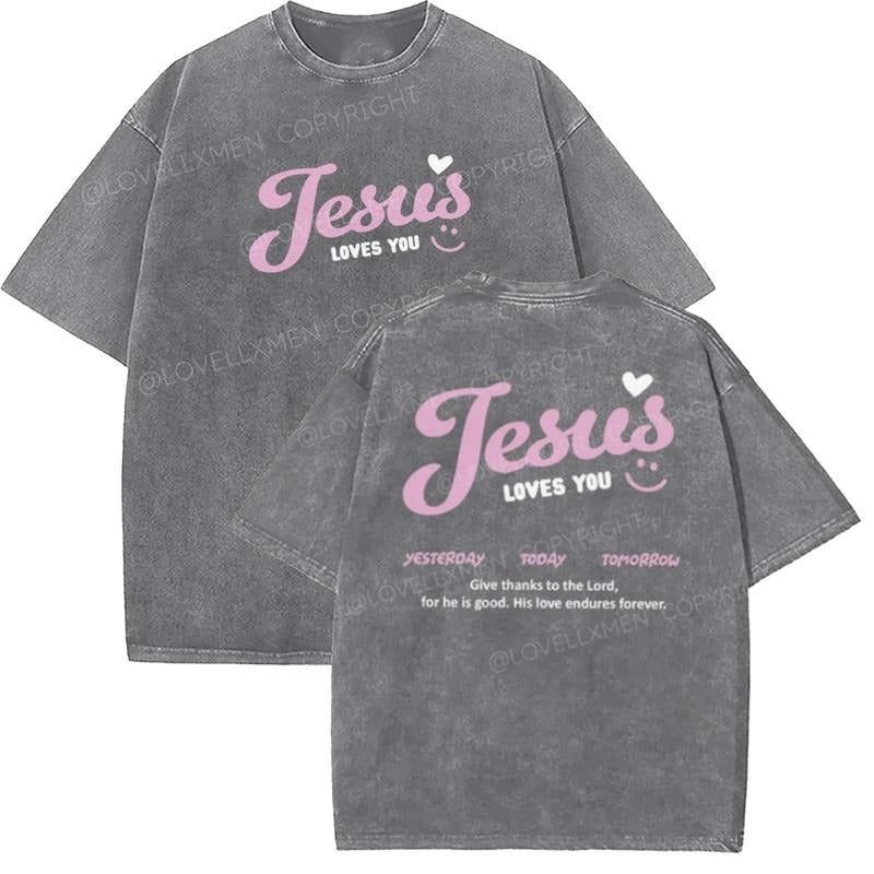 Jesus Loves You Unisex Washed T-Shirt, Christian t shirts, Vintage 90s Graphic Tee, Gift Top Womenswear Cotton Hoodie...