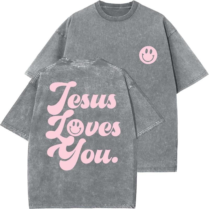 Jesus Loves You Unisex Washed T-Shirt, Christian t shirts, Vintage 90s Graphic Tee, Gift Top Womenswear...